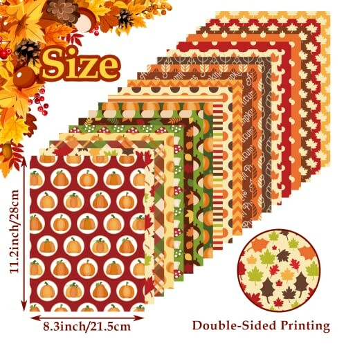 Autumn-themed scrapbook paper with pumpkin and leaf designs.