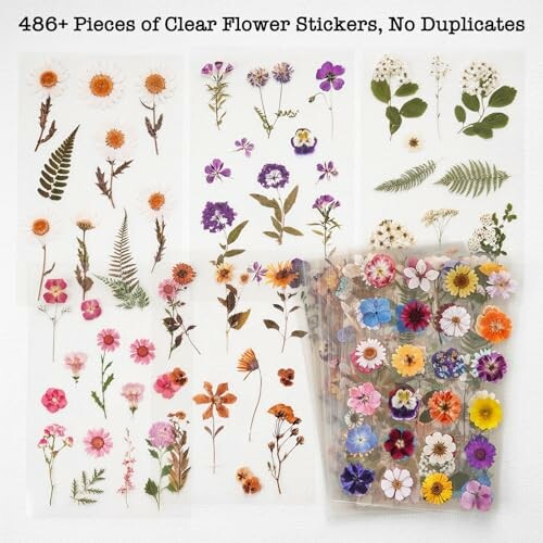 Collection of clear flower stickers with various floral designs.