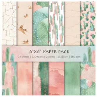 6x6 paper pack with desert-themed designs including cacti and birds.