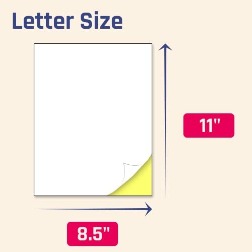 Diagram showing letter size paper dimensions of 8.5 by 11 inches.