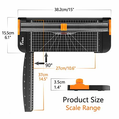 Paper cutter with detailed dimensions and scale range.