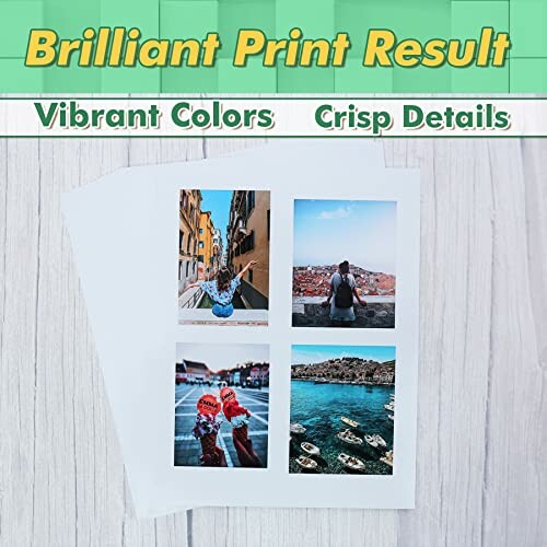 Printed photos showcasing vibrant colors and crisp details on a wooden surface.