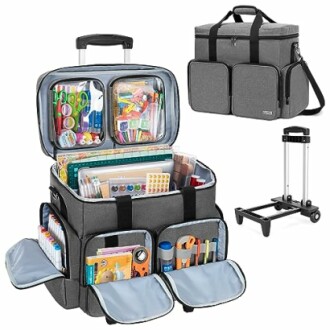 CURMIO Rolling Scrapbook Tote on Wheels