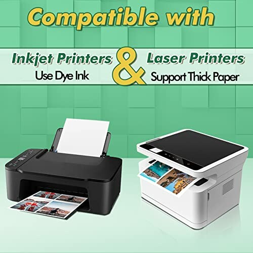 Compatible with inkjet and laser printers, using dye ink and supporting thick paper.