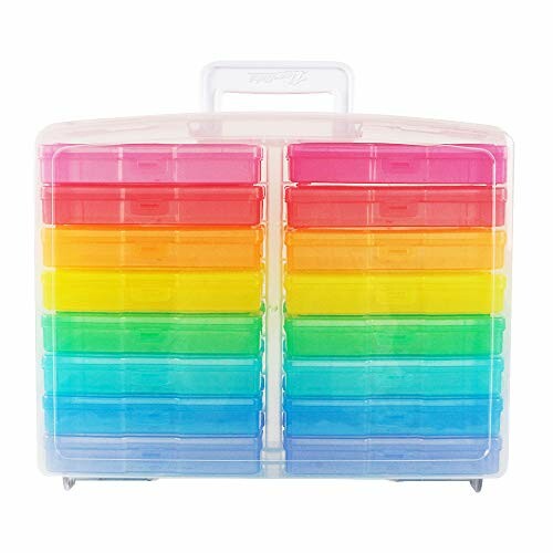 Clear plastic storage box with colorful rainbow drawers