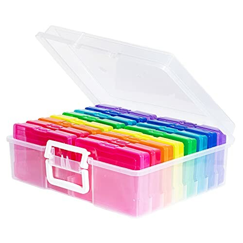 Clear box with rainbow-colored compartments