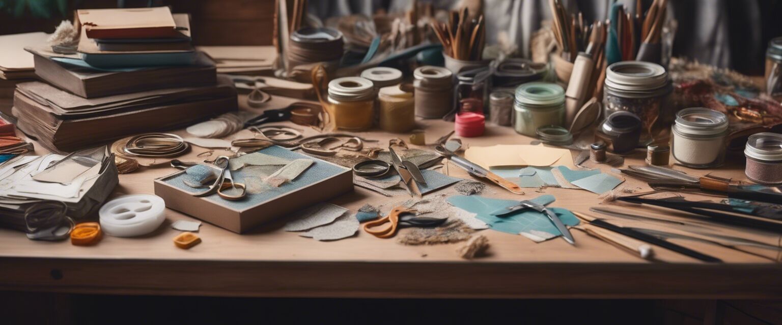 Scrapbooking tools set on table