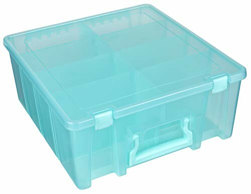 Transparent storage box with handle and compartments.