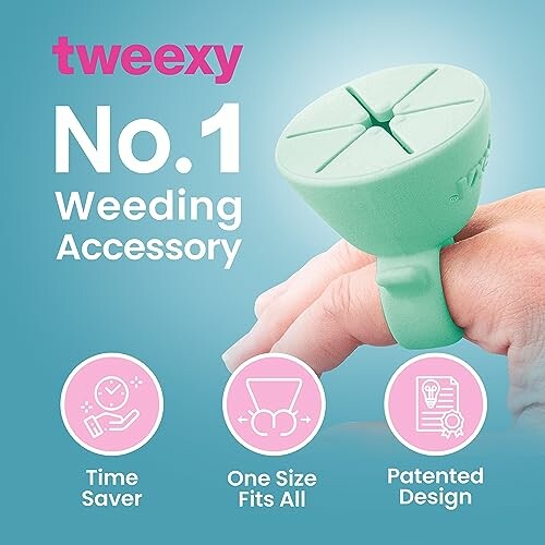 Tweexy No.1 weeding accessory with time saver, one size fits all, patented design features.