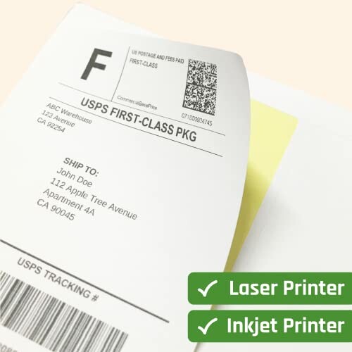 USPS shipping label with options for laser and inkjet printers.