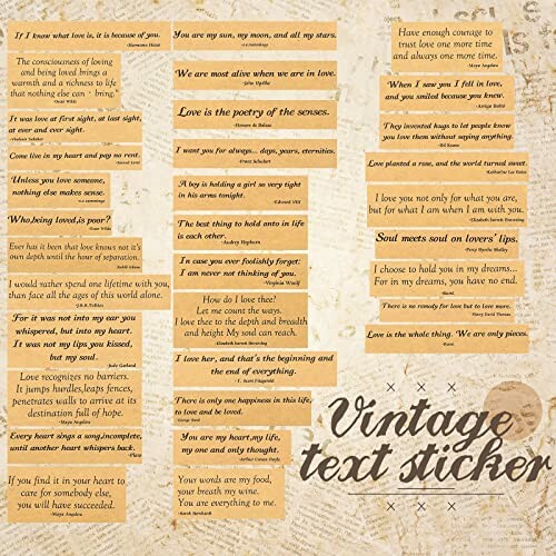 Collection of vintage-style stickers with inspirational quotes on a textured background.